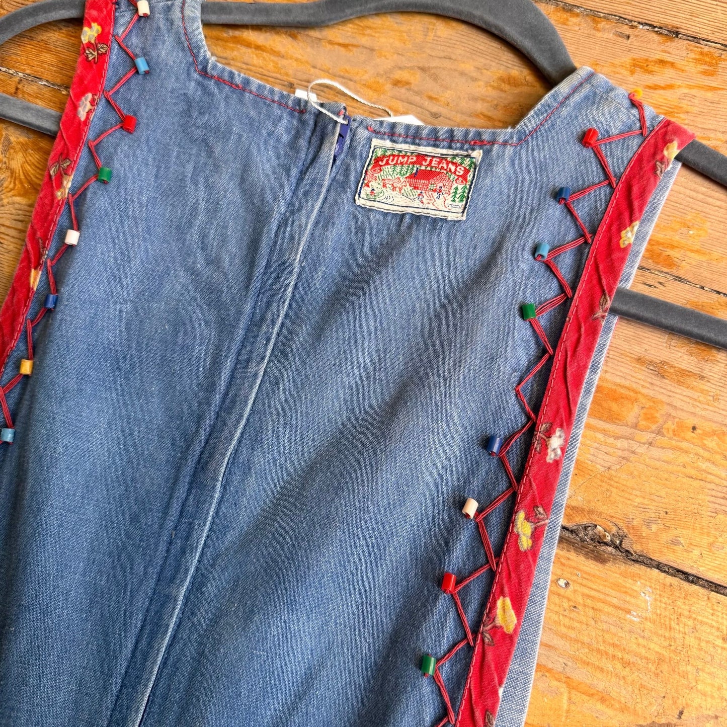 1970’s Jump Jeans Embroidered Denim Pinafore Dress
