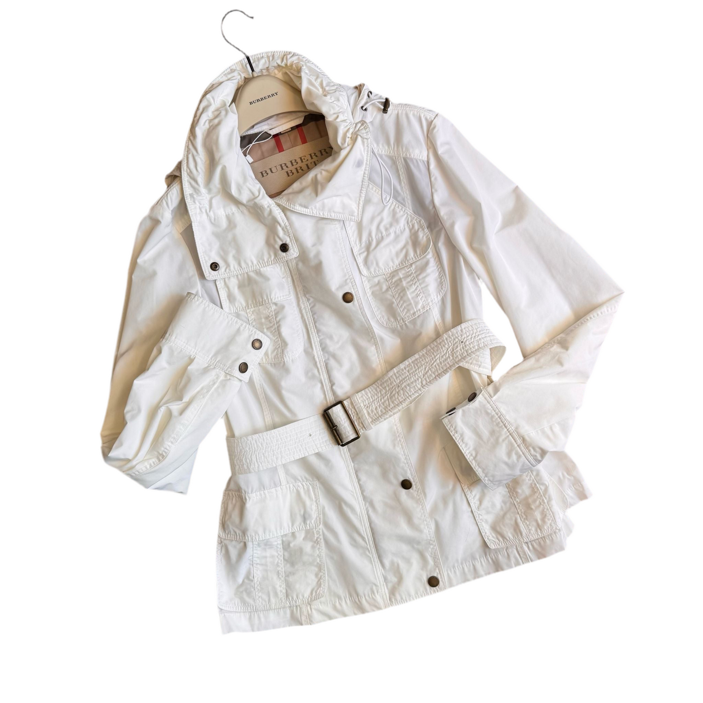 Burberry Brit White Belted Waterproof Jacket UK 14
