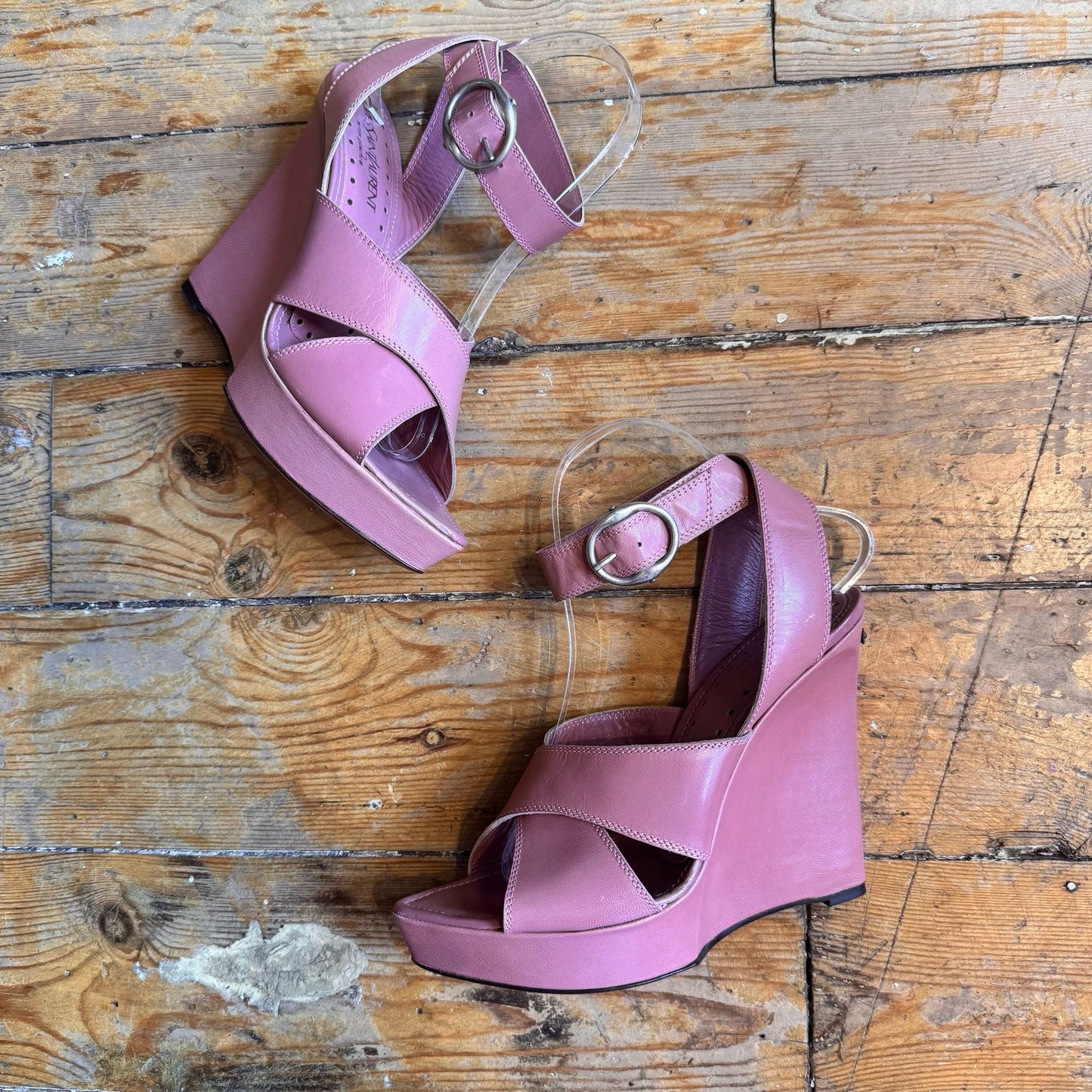 YSL Tom Ford Era Leather Crossover Wedges UK 5