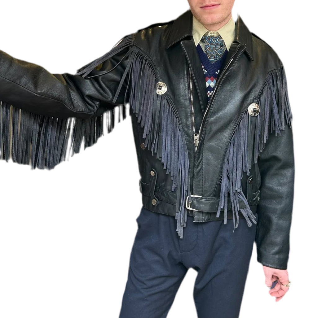 1980’s Finesmo Leather Fringe Biker Jacket Men’s M