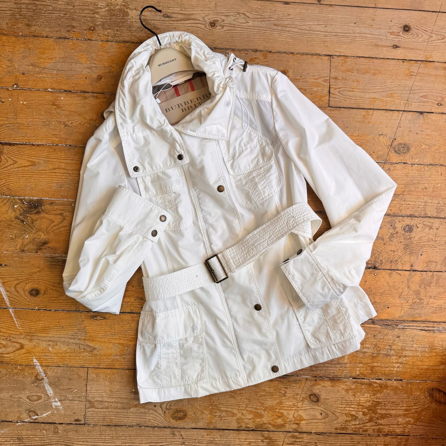 Burberry Brit White Belted Waterproof Jacket UK 14