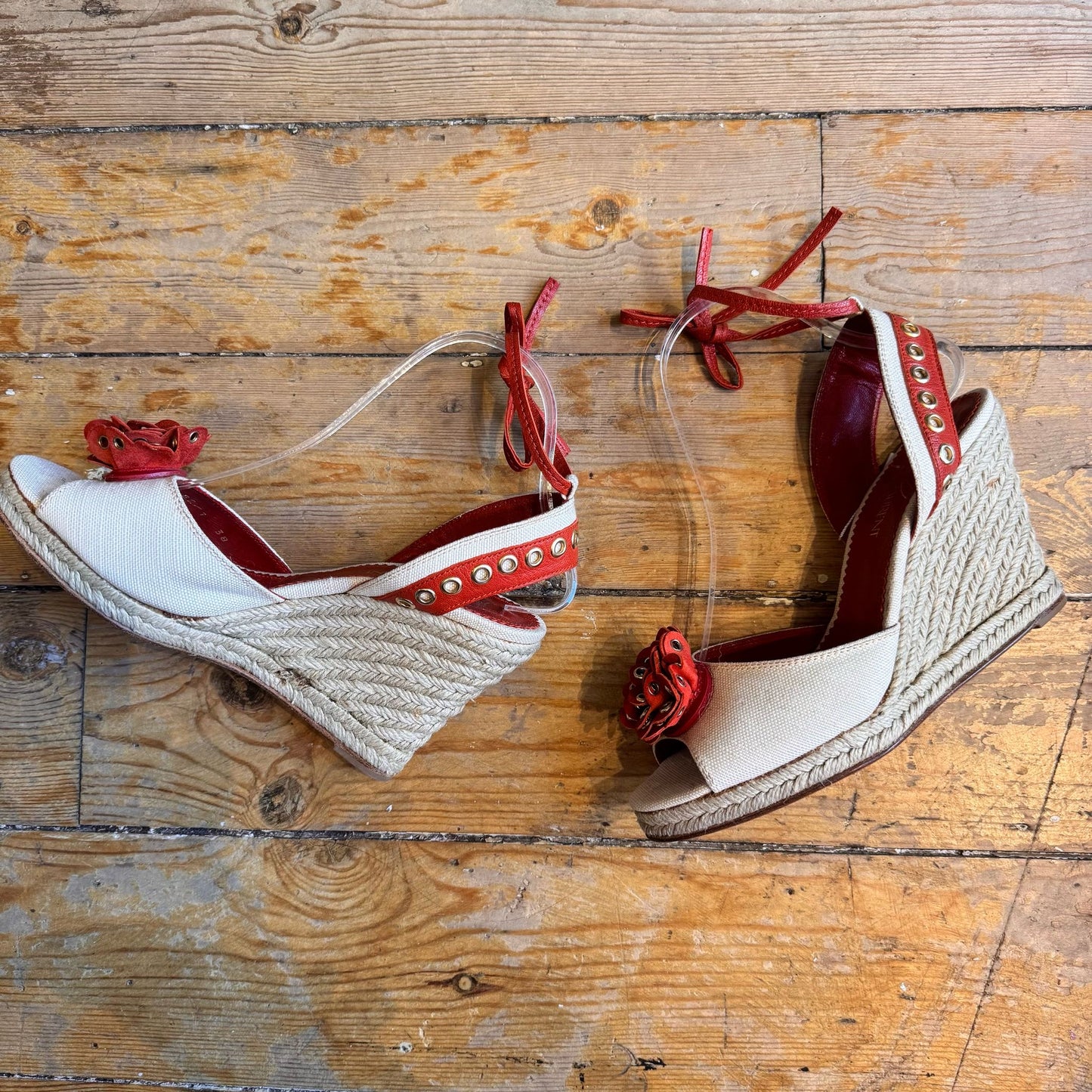 YSL Tom Ford Era Raffia Eyelet Wedges UK 6