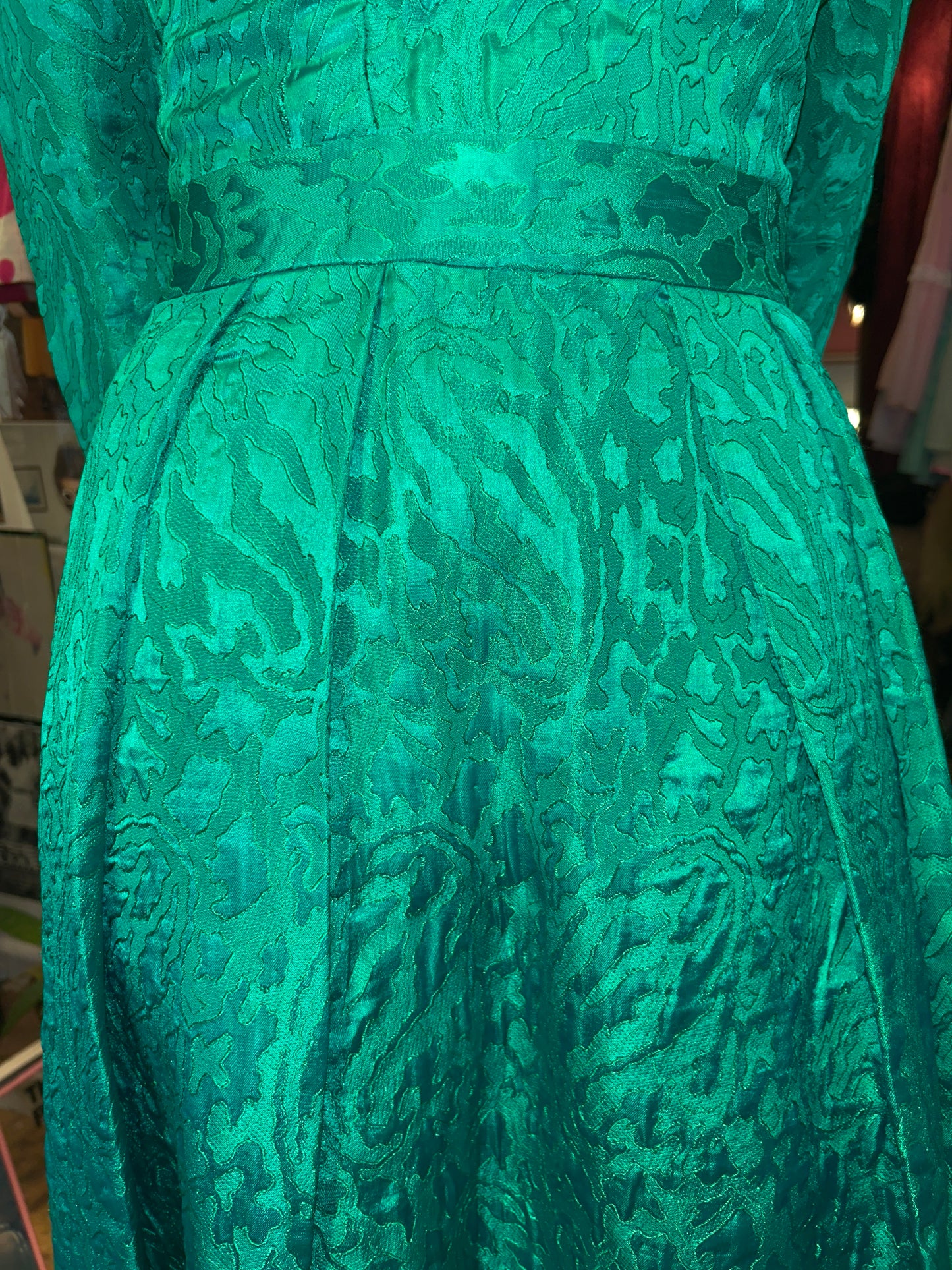 1960’s Emerald Brocade Bow Detail Dress UK 8