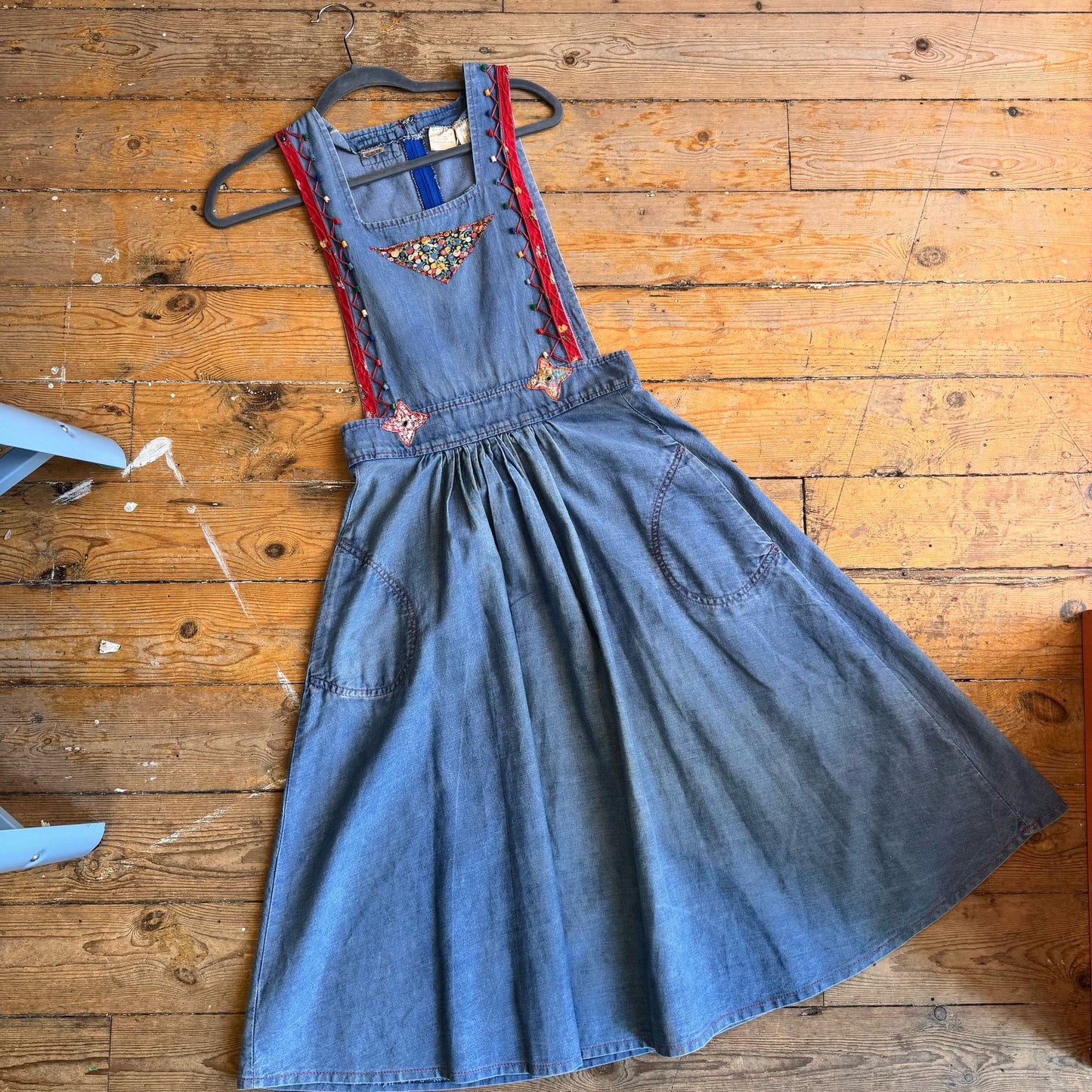 1970’s Jump Jeans Embroidered Denim Pinafore Dress