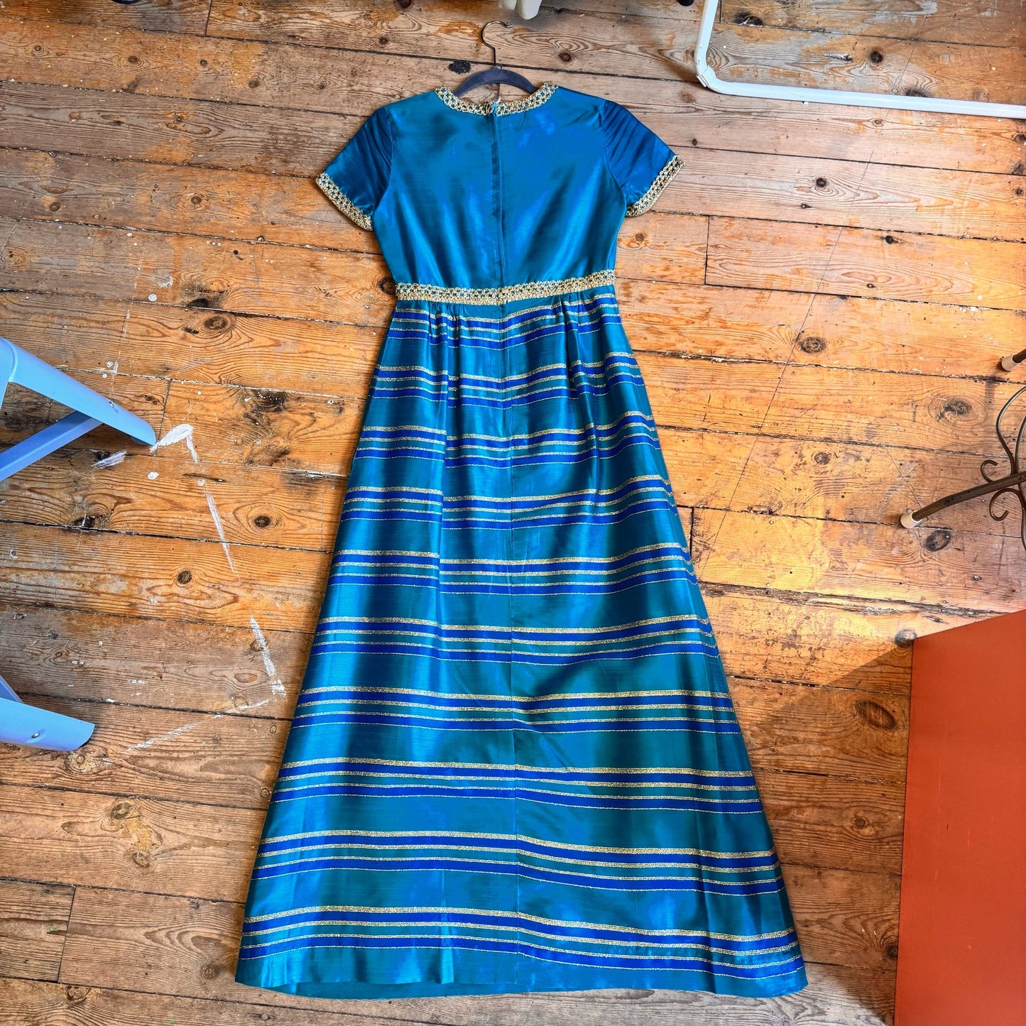 1960’s Raw Silk Metallic Maxi Dress UK 8