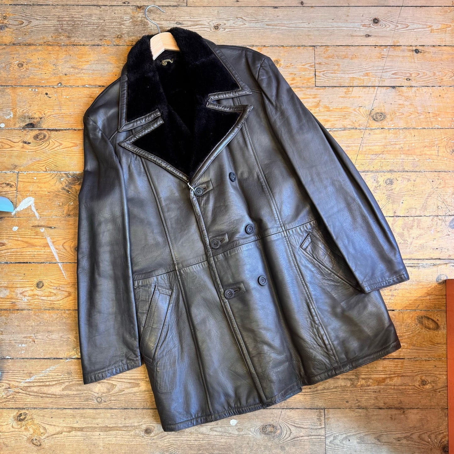 1970’s David Conrad Leather & Faux Fur Coat Men’s L