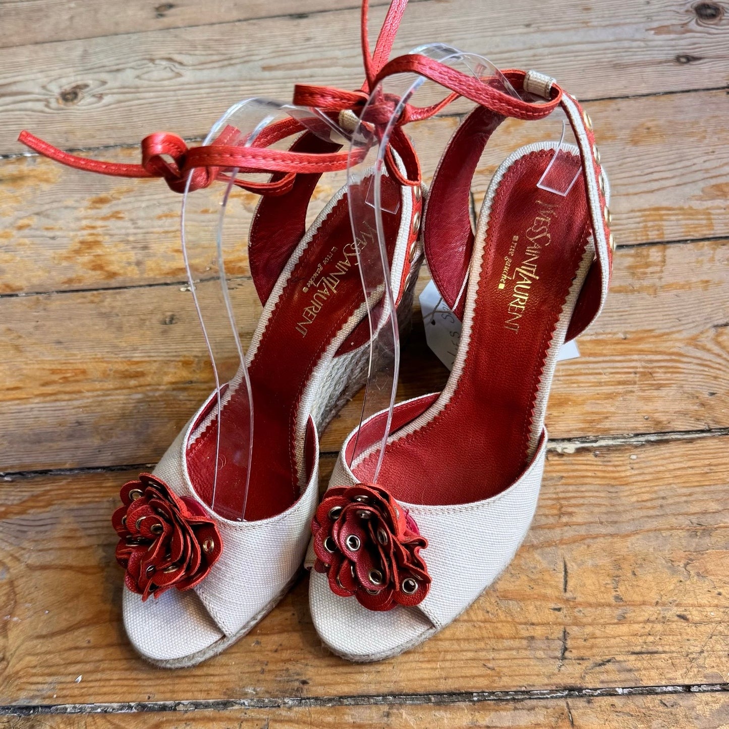 YSL Tom Ford Era Raffia Eyelet Wedges UK 6