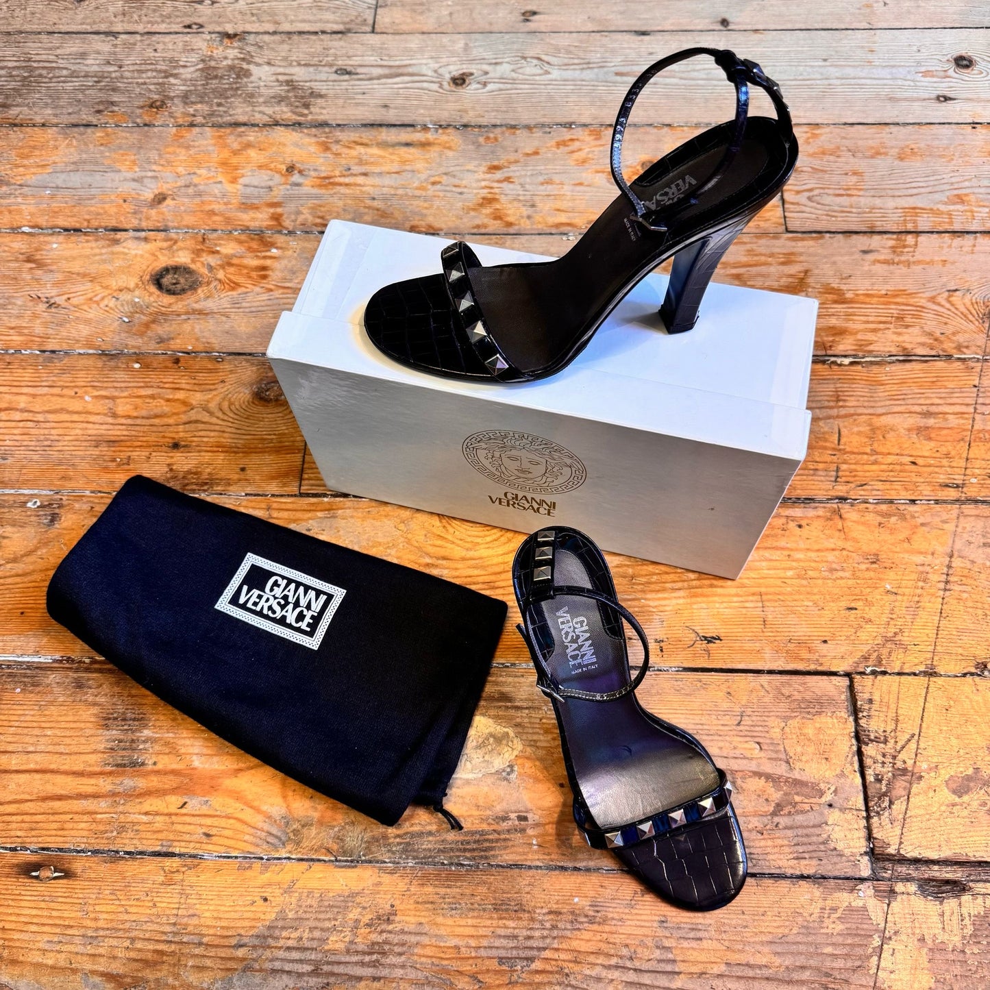 1990’s Gianni Versace Studded Croc Sandals UK 5