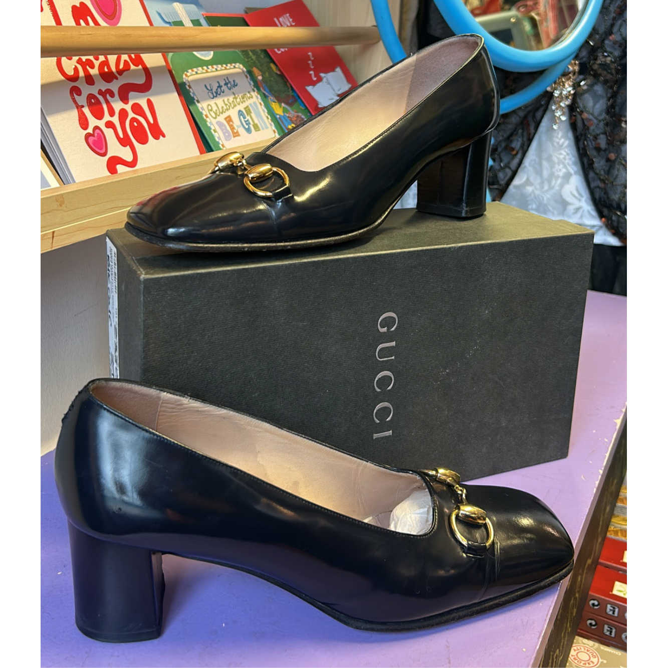 Gucci Black & Gold Horsebit Loafers UK 6.5