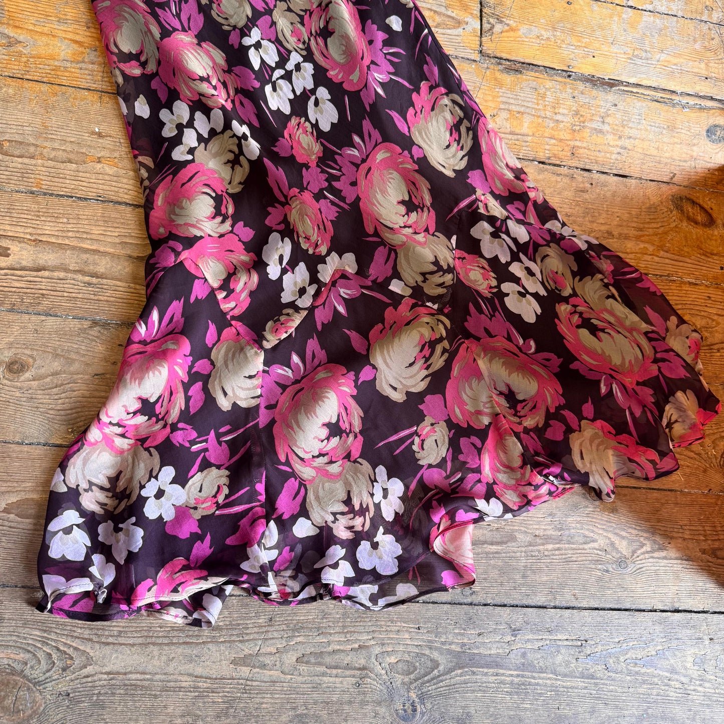 1990’s Cowl Neck Floral Silk Bias Cut Dress UK 12