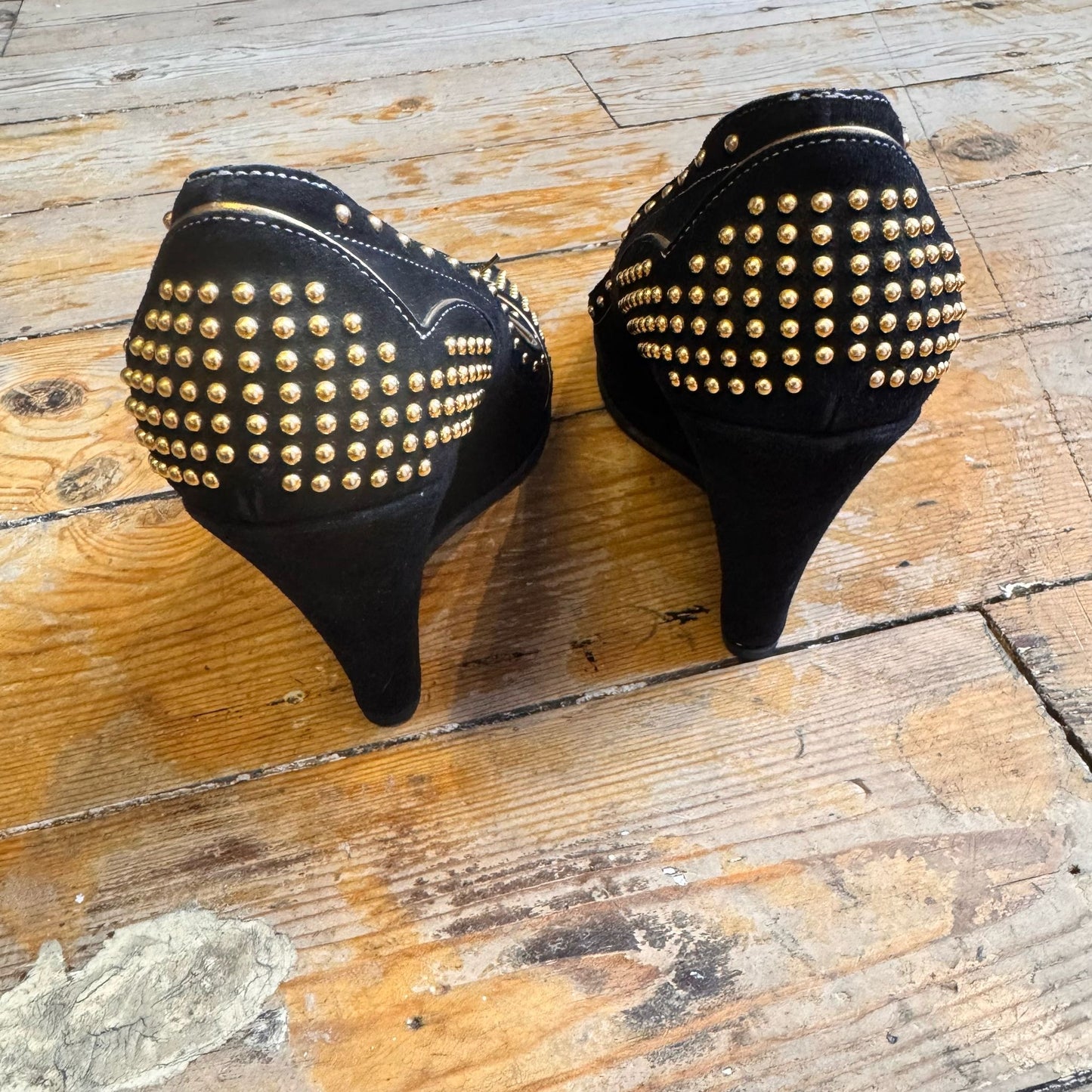 Miu Miu Black and Gold studded wedges UK 6