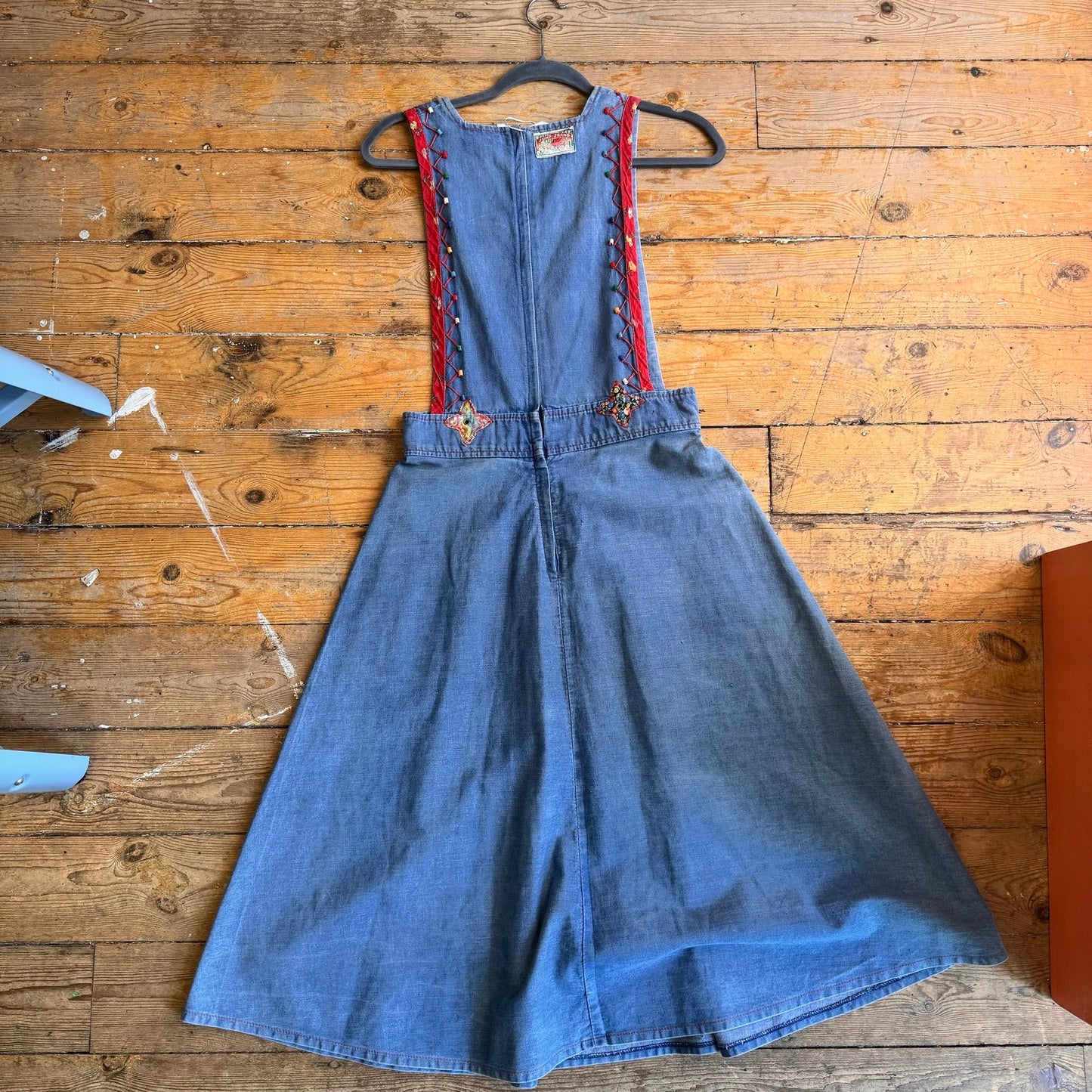 1970’s Jump Jeans Embroidered Denim Pinafore Dress
