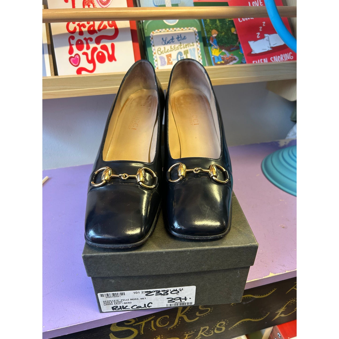 Gucci Black & Gold Horsebit Loafers UK 6.5