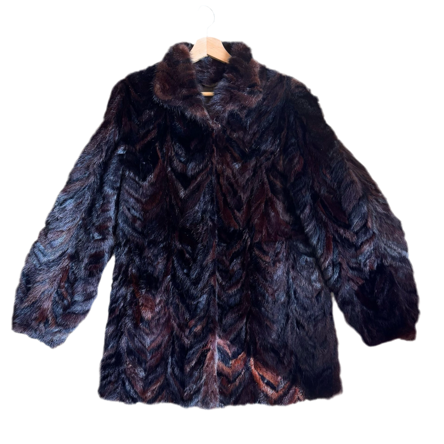 1980’s Päls Bruno Scandinavian Chevron Mink Fur Coat UK 12