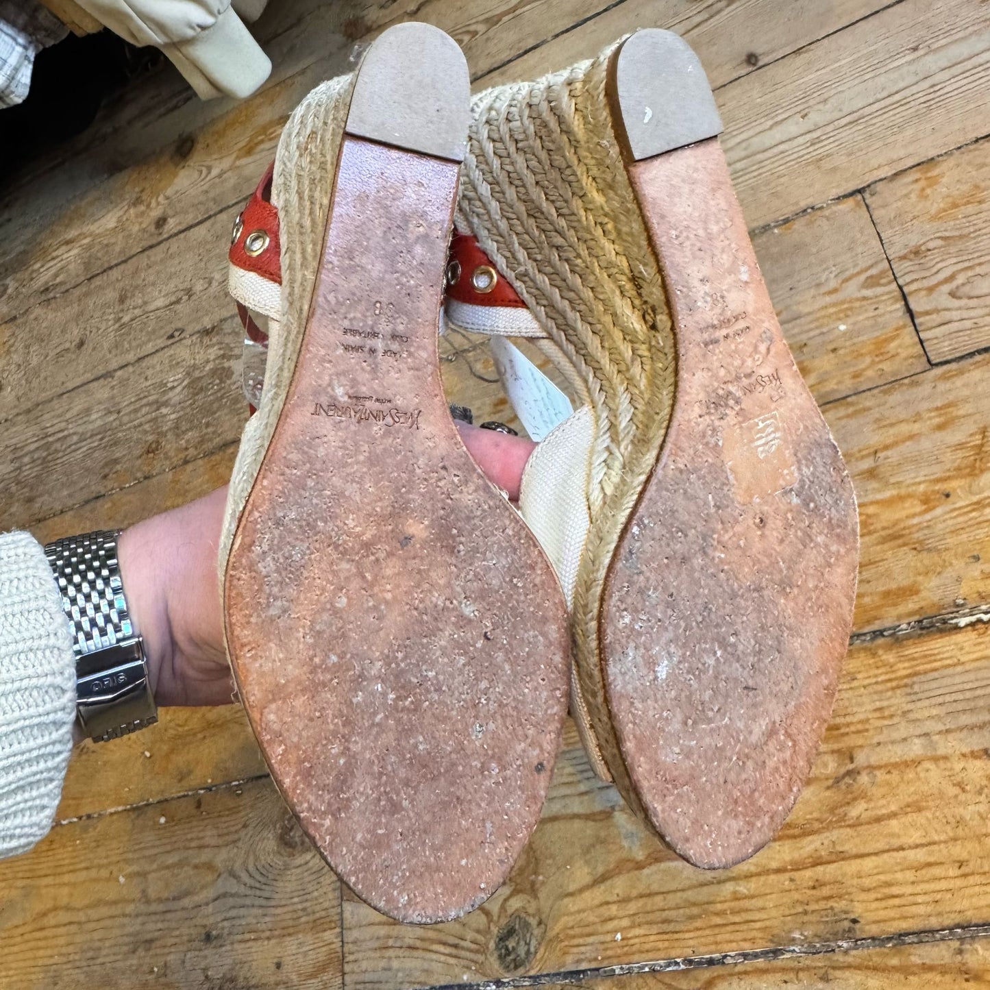 YSL Tom Ford Era Raffia Eyelet Wedges UK 6