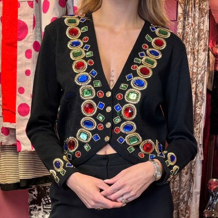 1980’s Bejewelled Gem Cardigan UK 10-12