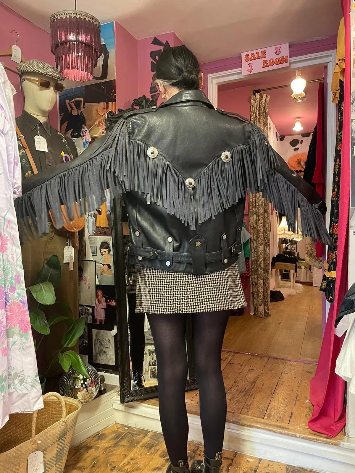 1980’s Finesmo Leather Fringe Biker Jacket Men’s M