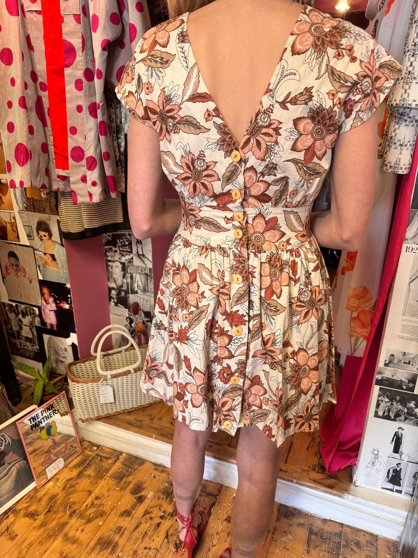 1980’s Floral Button Back Mini Dress UK 8