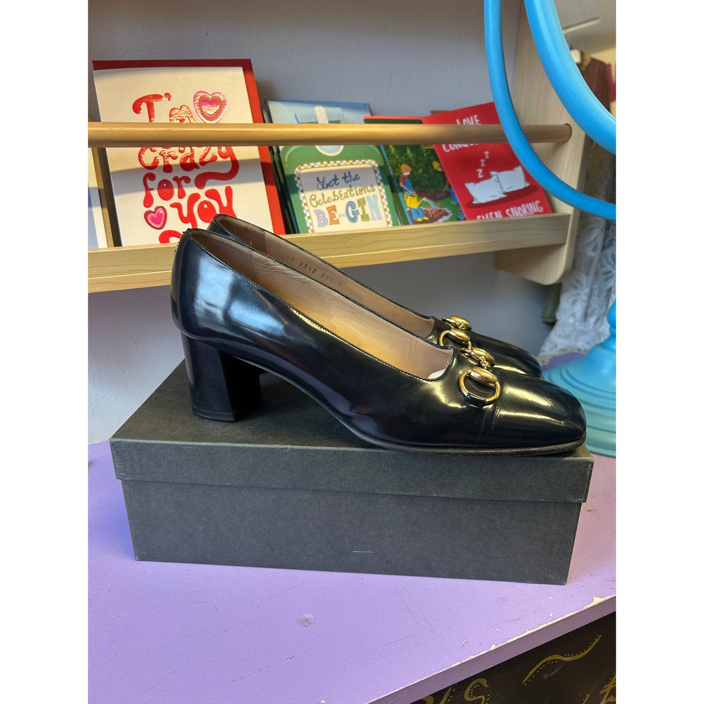 Gucci Black & Gold Horsebit Loafers UK 6.5