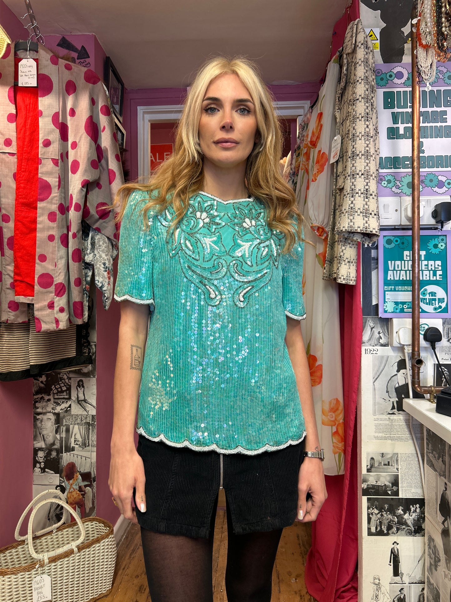 1980’s Silk Sequin Blouse UK 12