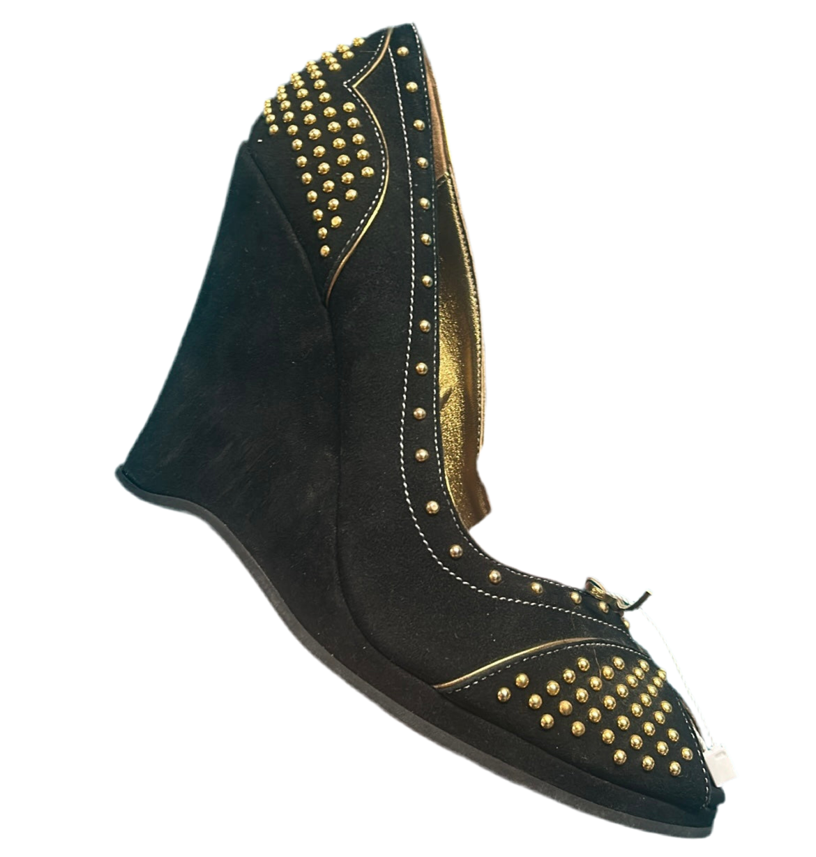 Miu Miu Black and Gold studded wedges UK 6