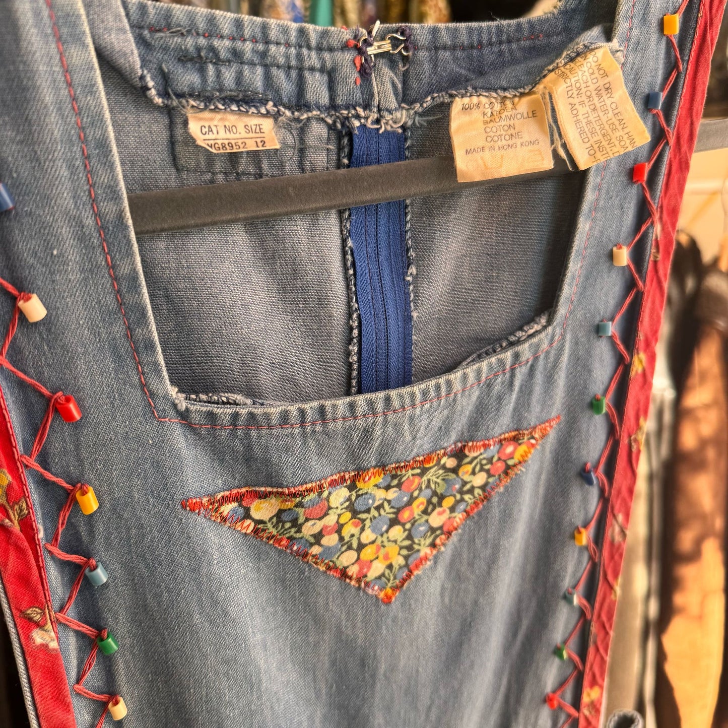 1970’s Jump Jeans Embroidered Denim Pinafore Dress