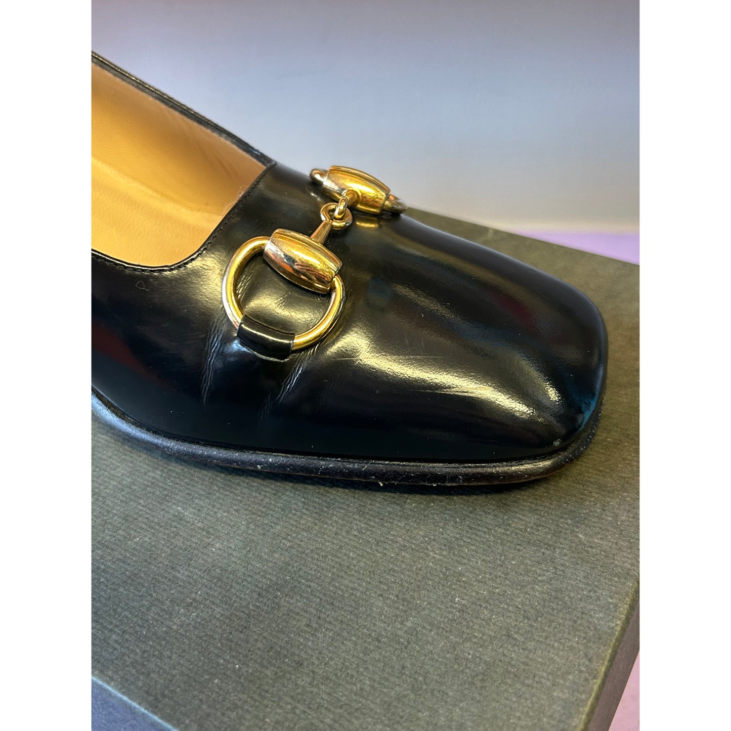 Gucci Black & Gold Horsebit Loafers UK 6.5
