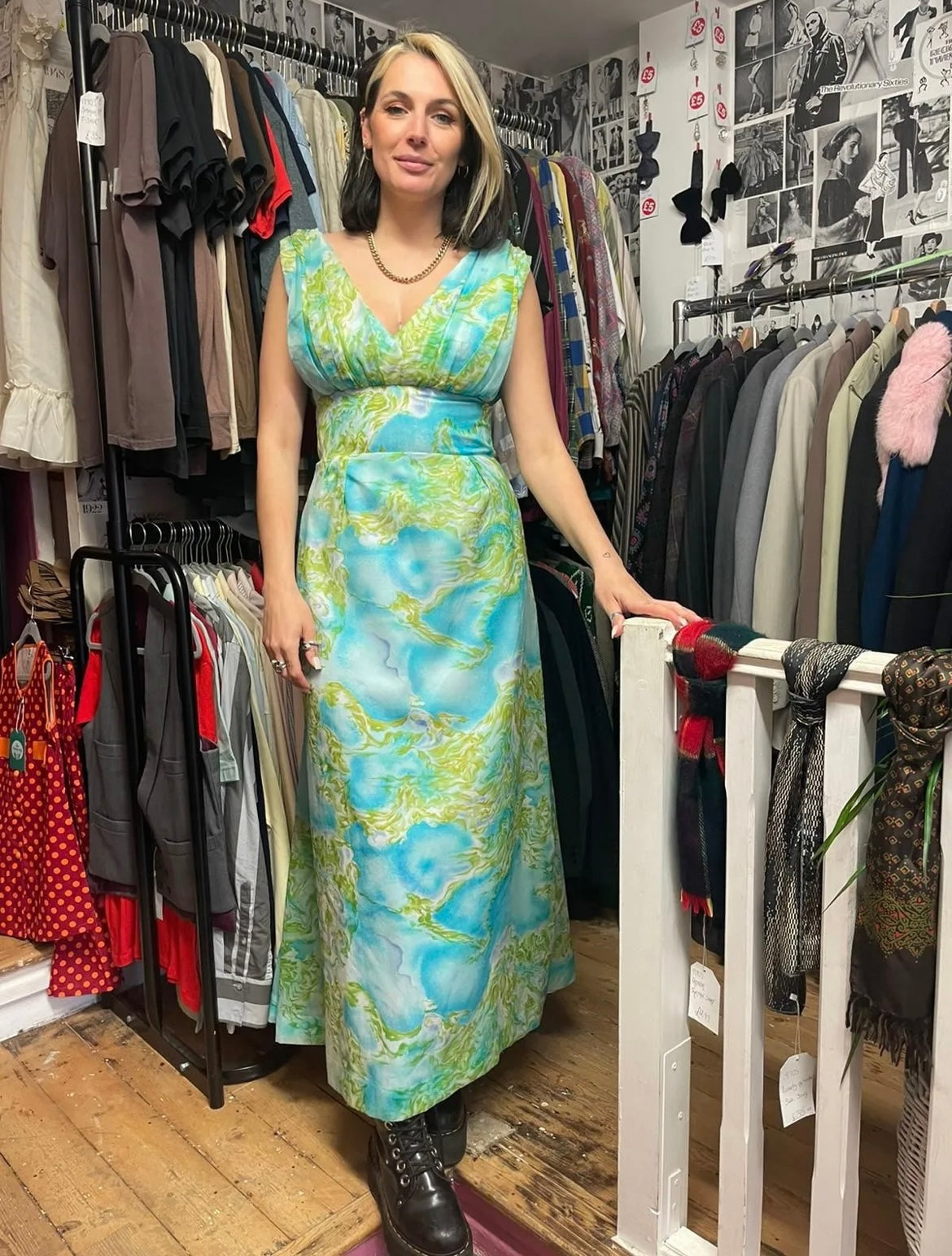 1960’s Watercolour Crepe Maxi Dress UK 10-12