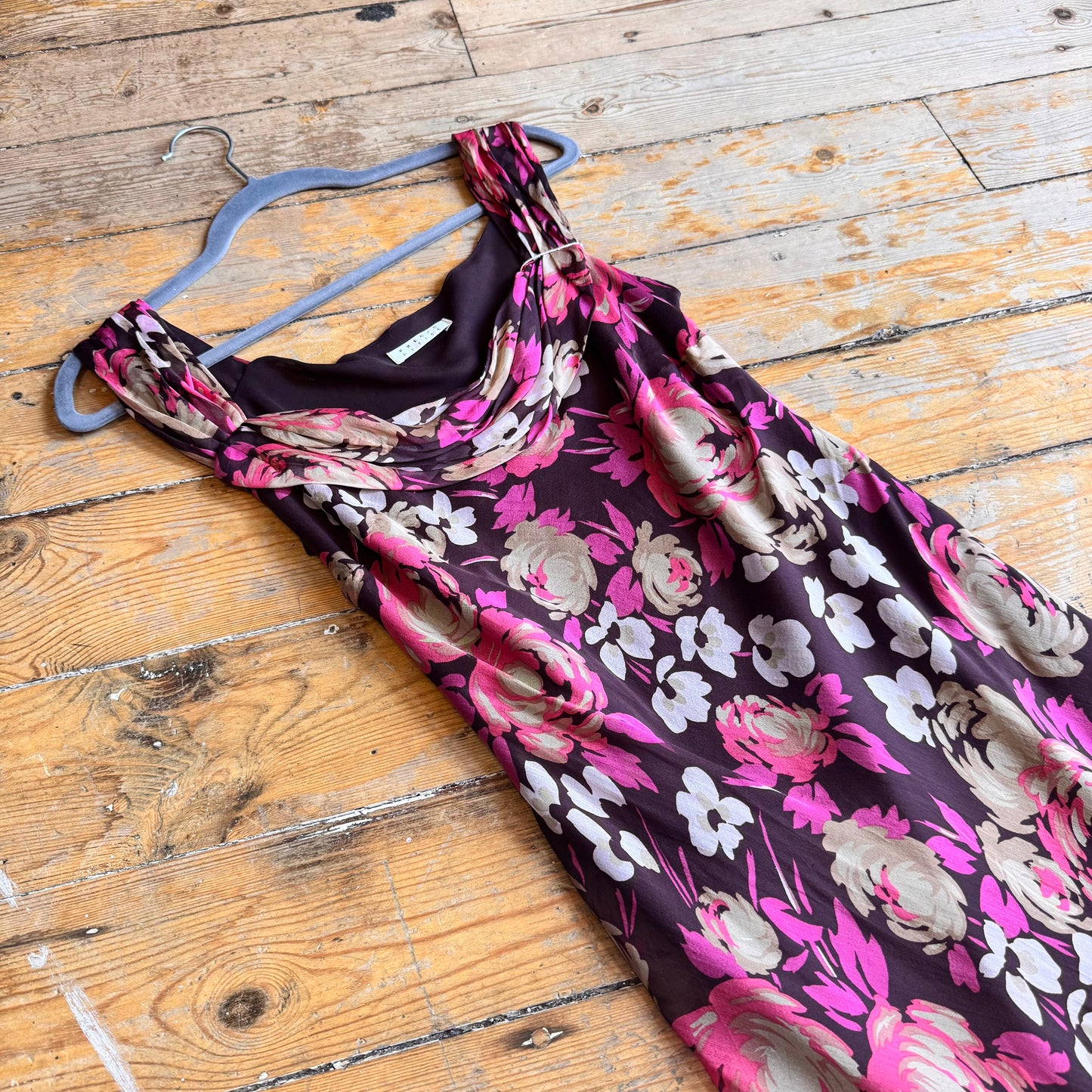 1990’s Cowl Neck Floral Silk Bias Cut Dress UK 12