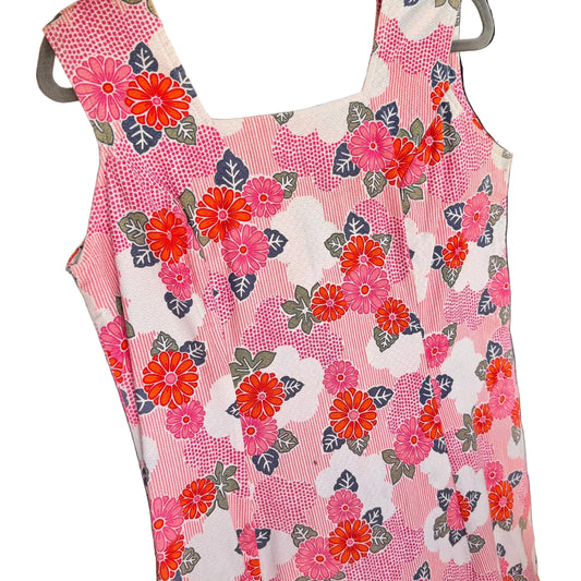 1960’s Floral Barkcloth Shift Dress UK 16