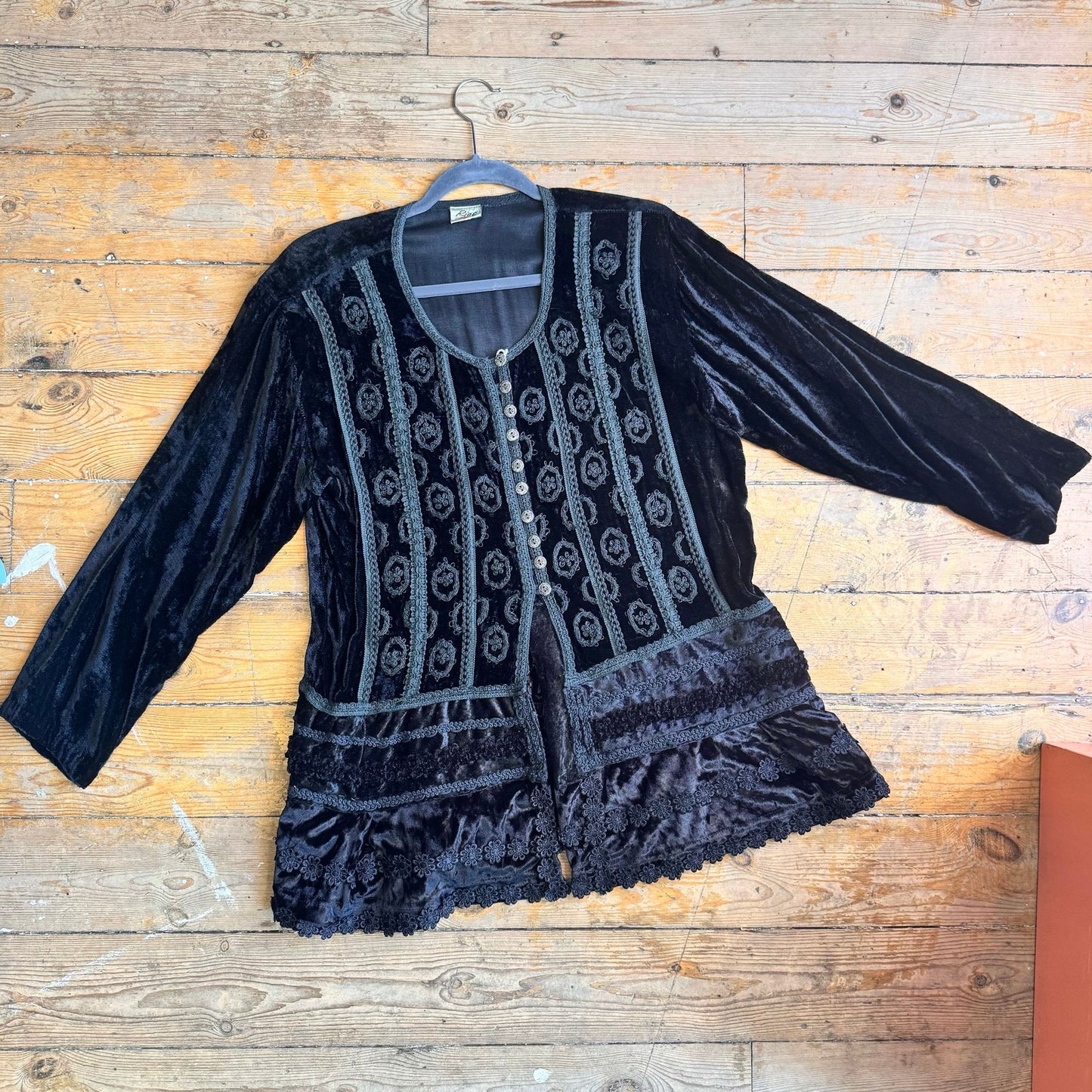 1980’s Hippy Chic Embroidered Velvet Jacket UK 16