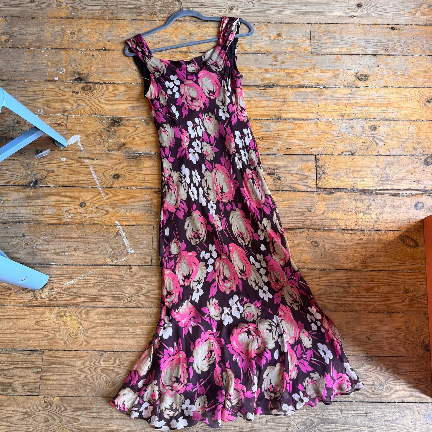 1990’s Cowl Neck Floral Silk Bias Cut Dress UK 12