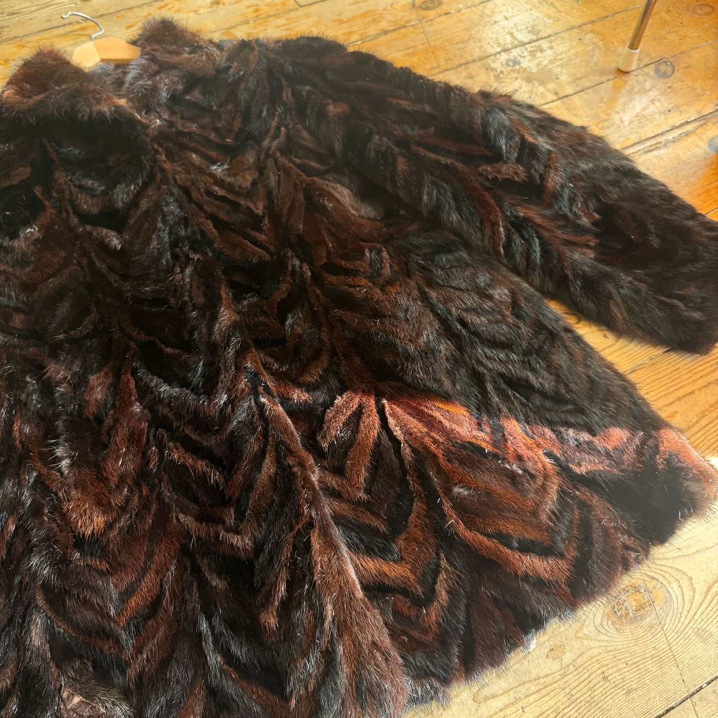 1980’s Päls Bruno Scandinavian Chevron Mink Fur Coat UK 12