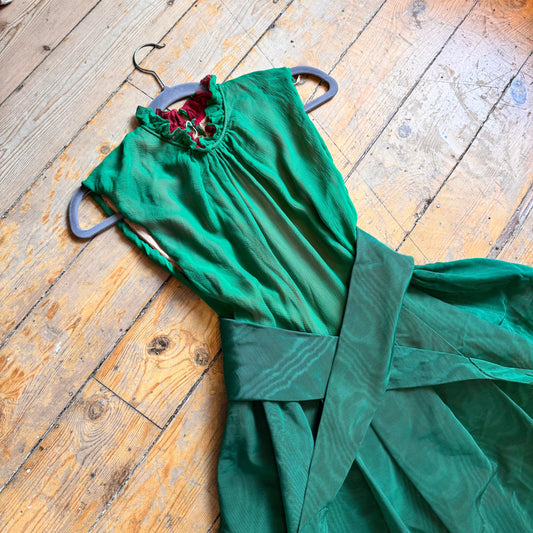 1940’s/ 1950’s Emerald Moiré Silk Full Skirt Dress UK 8