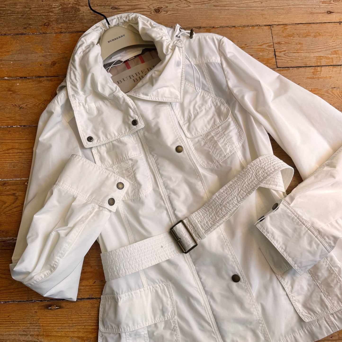Burberry Brit White Belted Waterproof Jacket UK 14