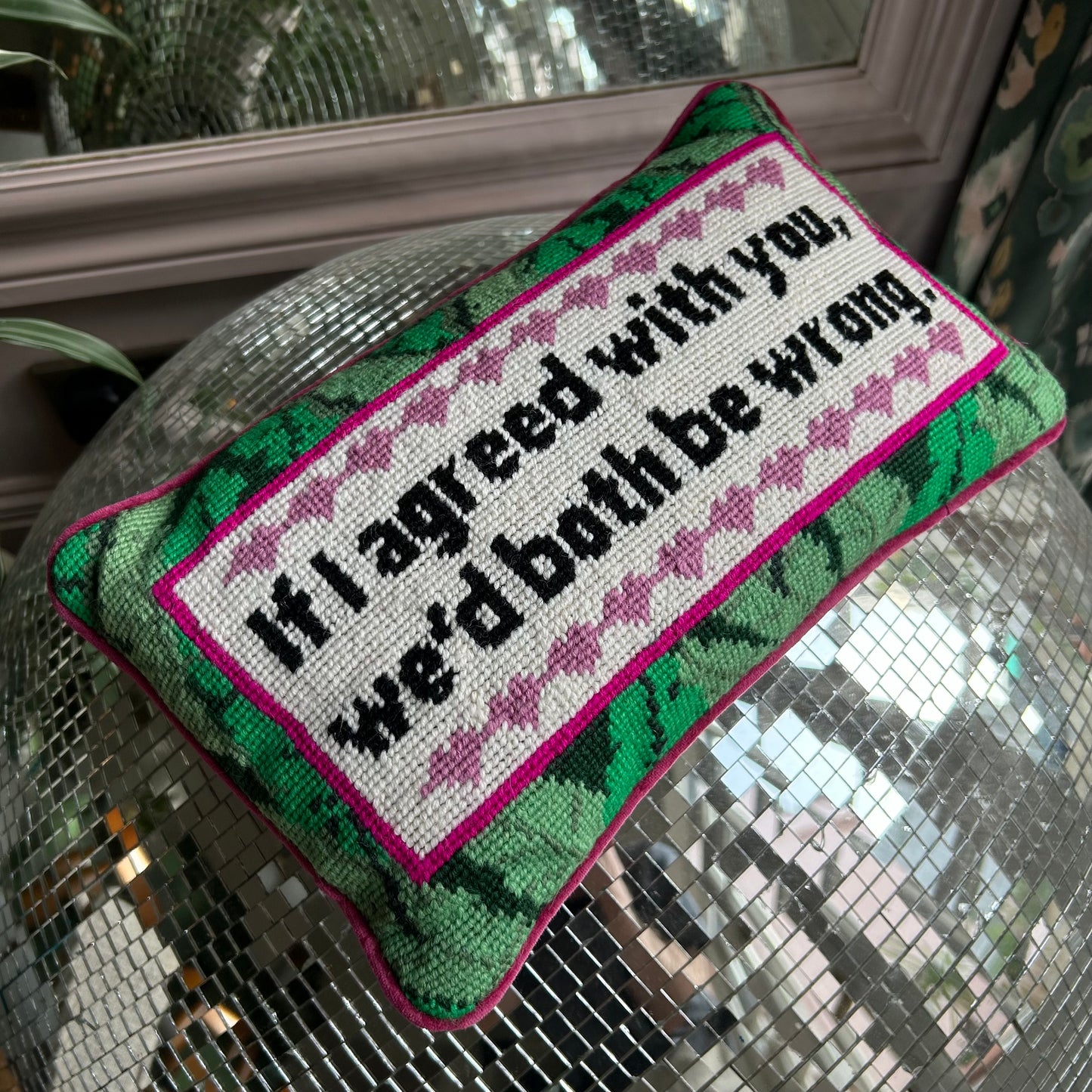 Both be Wrong Needlepoint Cushion by Furbish Studio
