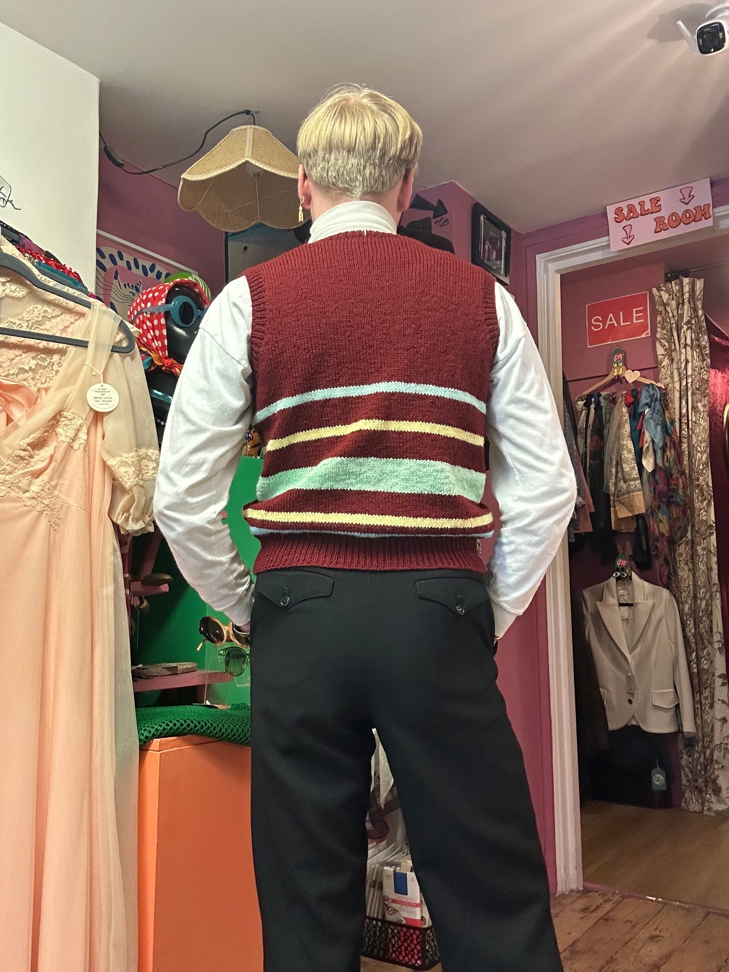 Hand Knitted Stripe Tank Top Men’s M