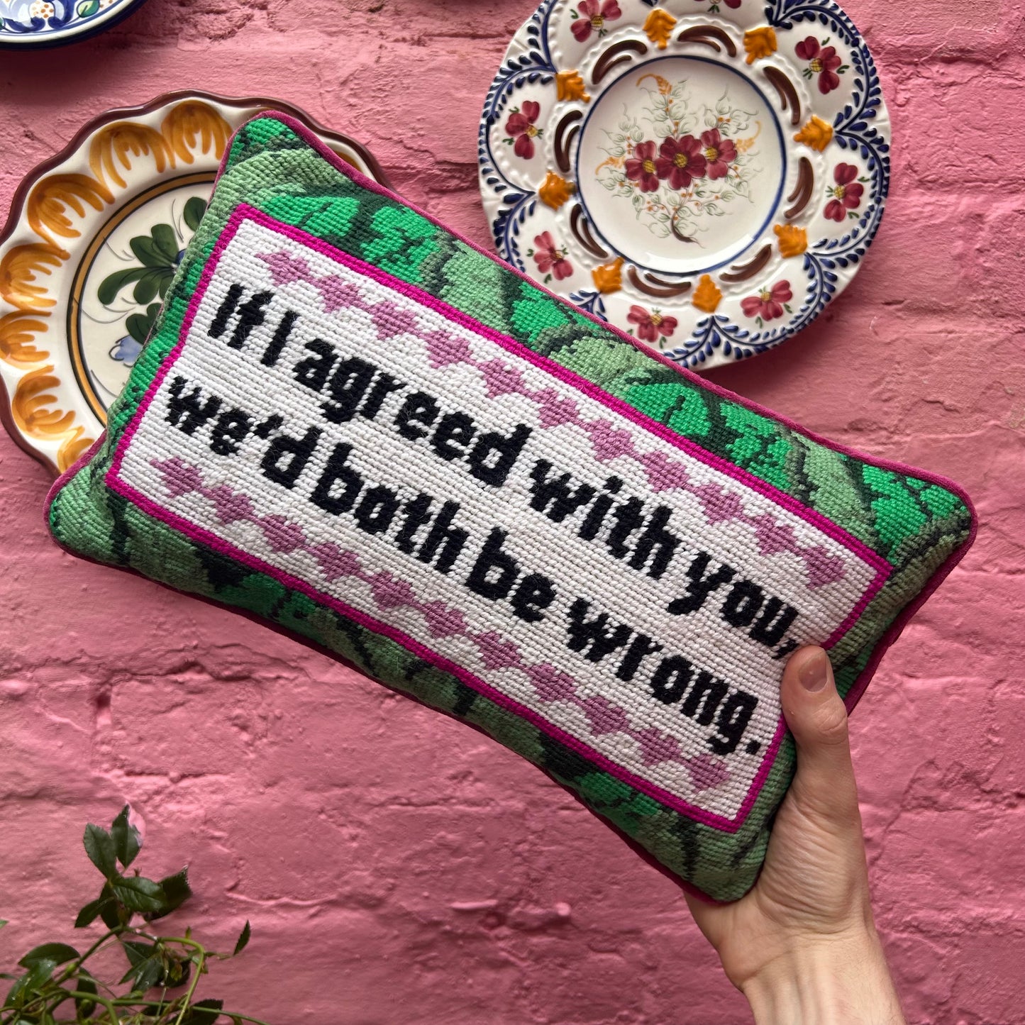 Both be Wrong Needlepoint Cushion by Furbish Studio