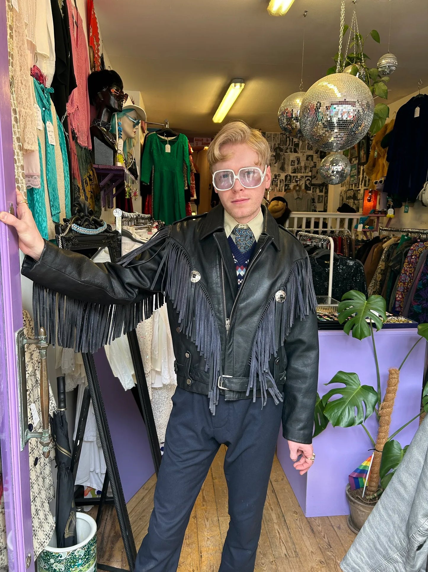1980’s Finesmo Leather Fringe Biker Jacket Men’s M