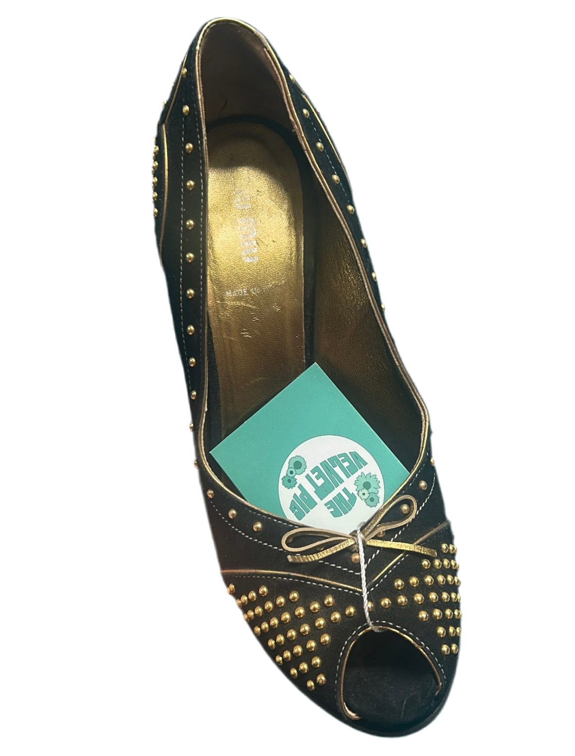Miu Miu Black and Gold studded wedges UK 6