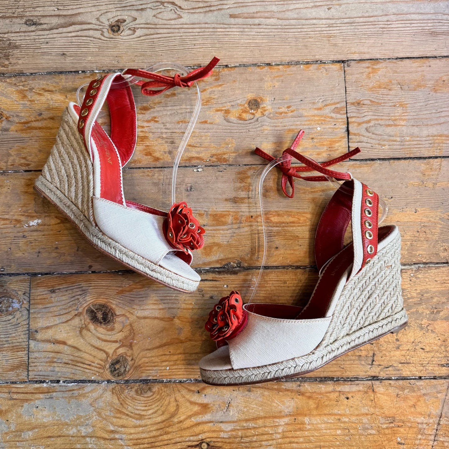 YSL Tom Ford Era Raffia Eyelet Wedges UK 6