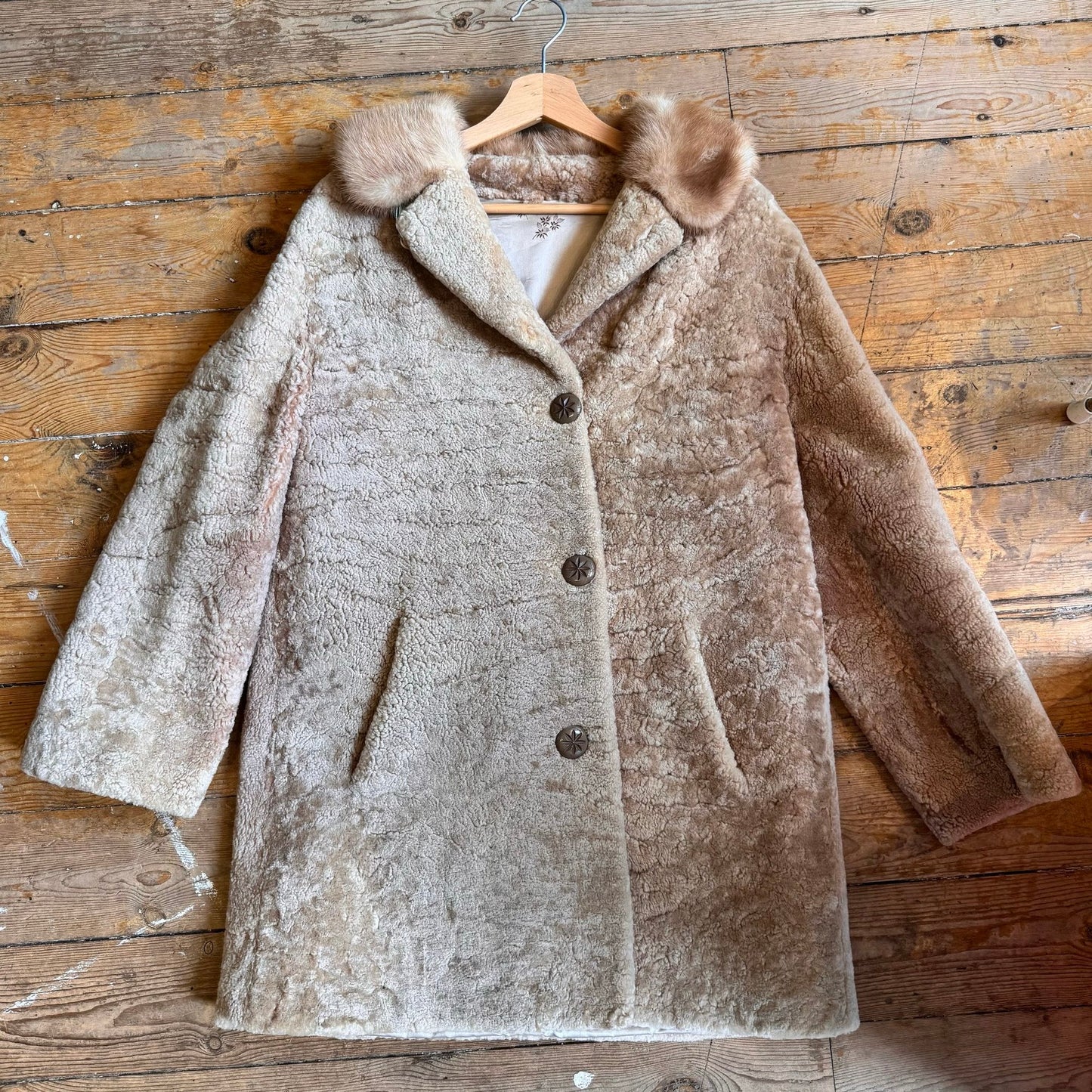 1960’s Sheepskin Coat With Mink Collar UK 10-12