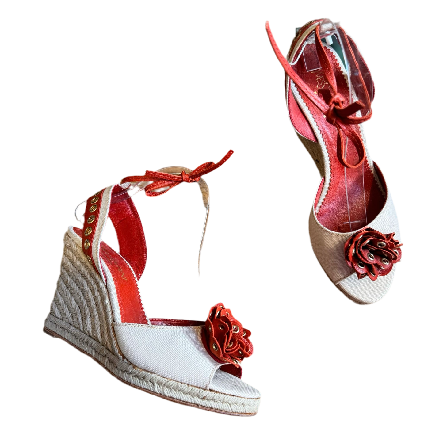 YSL Tom Ford Era Raffia Eyelet Wedges UK 6