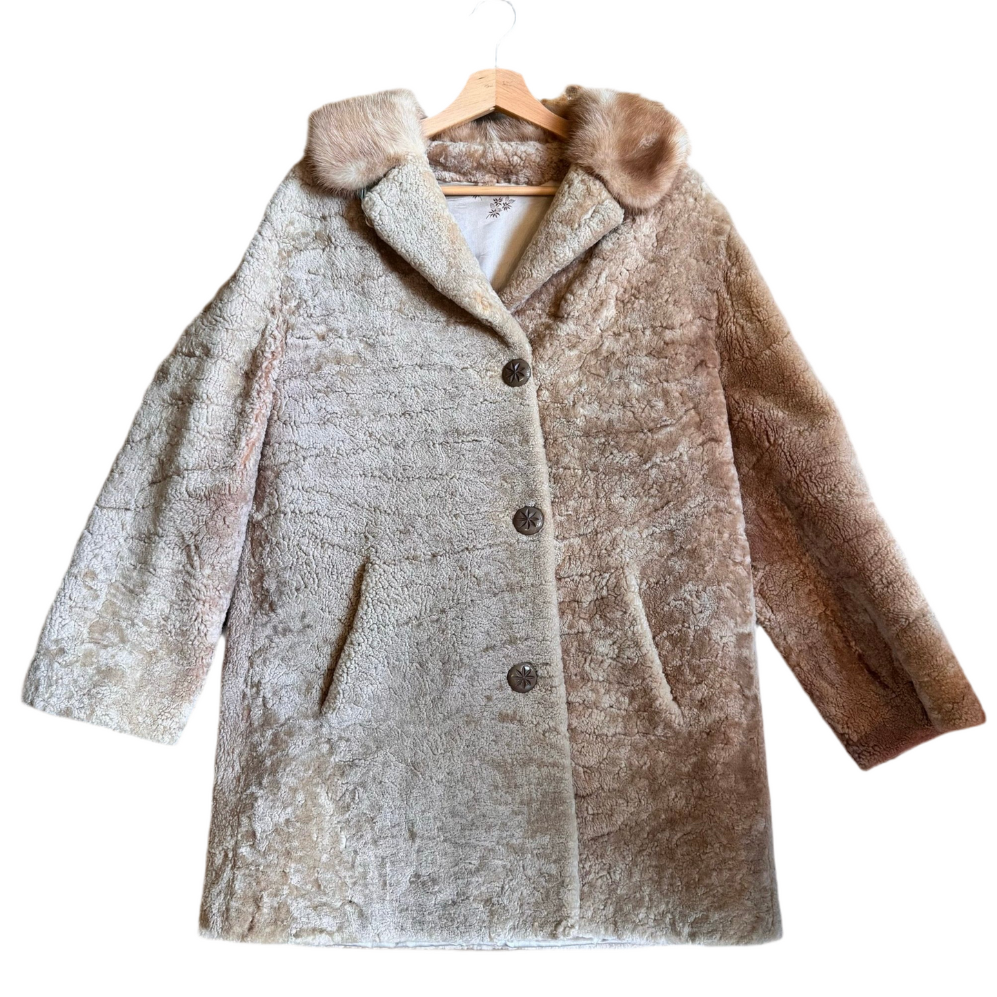 1960’s Sheepskin Coat With Mink Collar UK 10-12