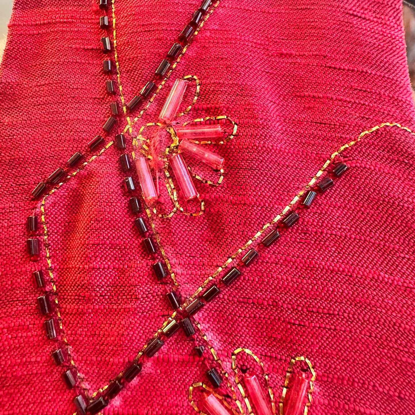 1960’s Red Silk Beaded Cocktail Dress UK 12