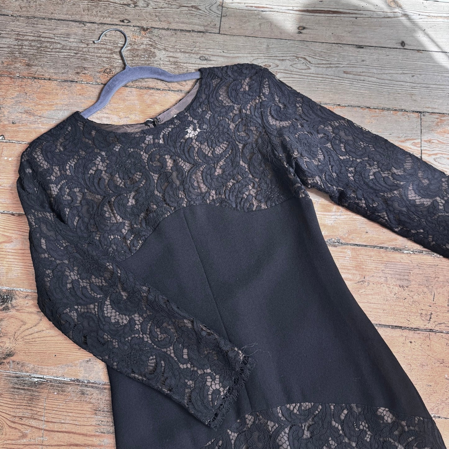 1980’s Yves Saint Laurent YSL Rive Gauche Corded Lace and Wool Dress UK 8