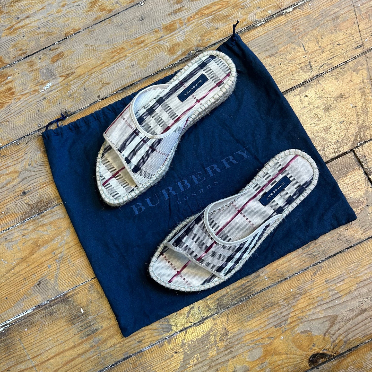 Vintage Burberry Espadrille Sole Sandals UK 6