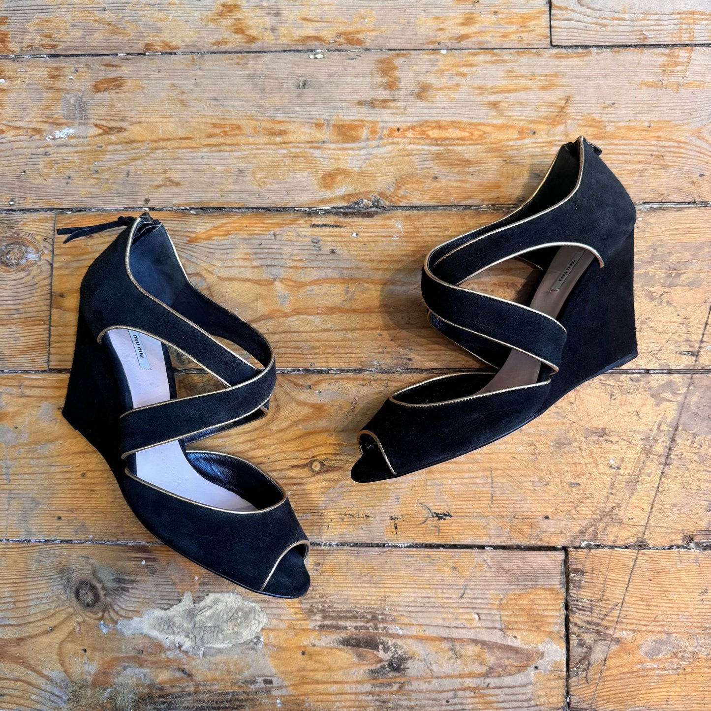 Miu Miu Suede Crossover Wedges UK 6