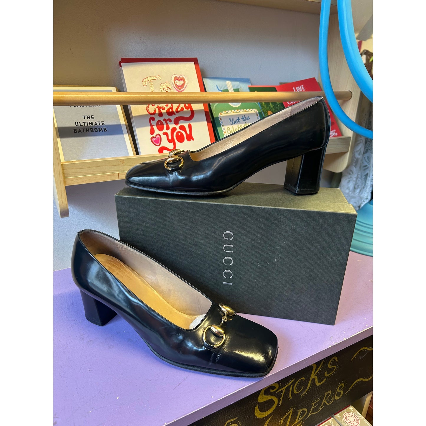 Gucci Black & Gold Horsebit Loafers UK 6.5