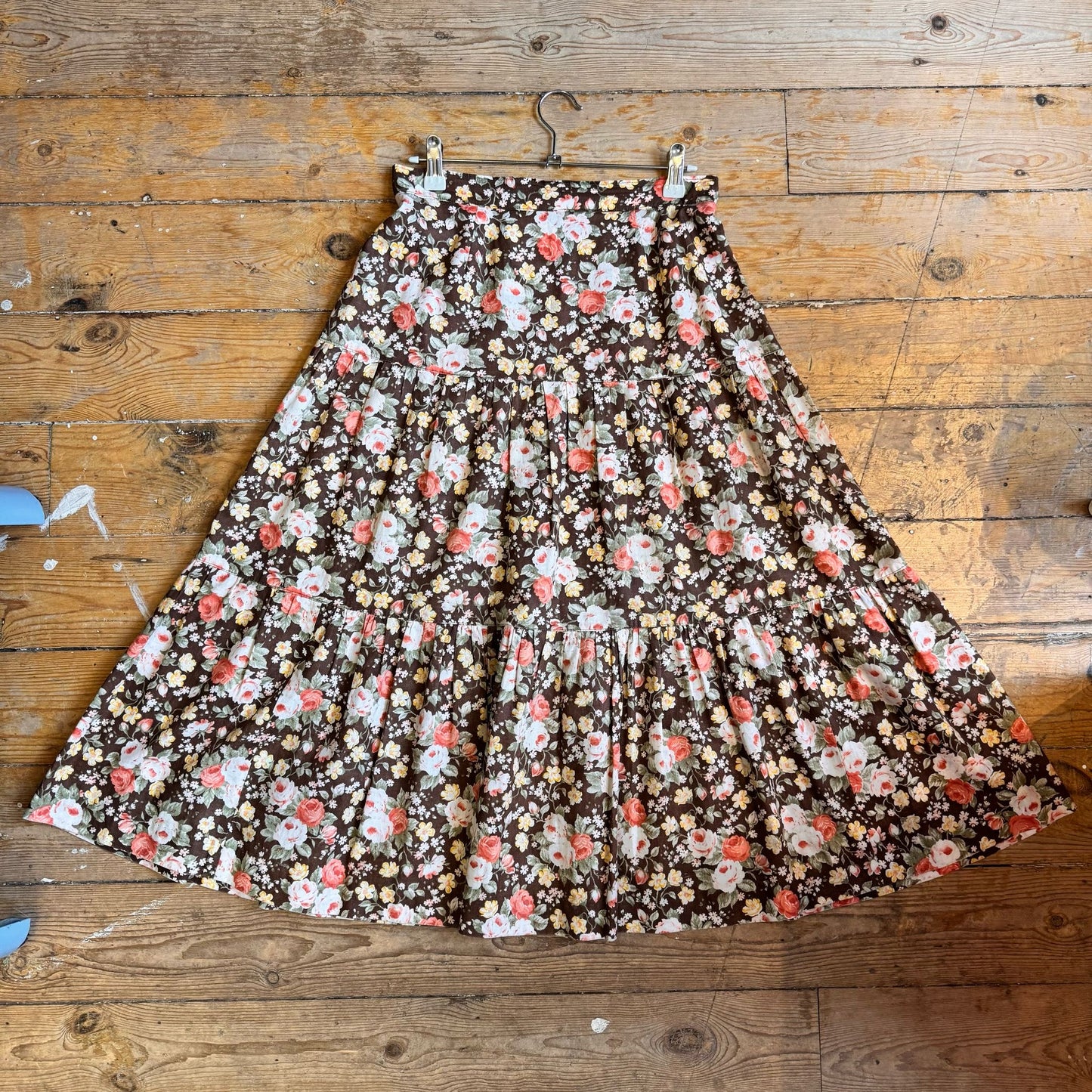 1970’s Floral Cotton Layered Skirt UK 10